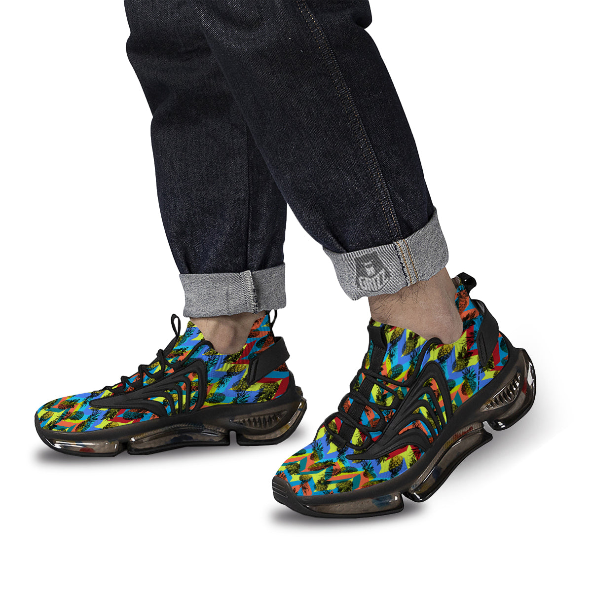 Pineapple Zigzag Print Pattern Black Gym Shoes-grizzshop
