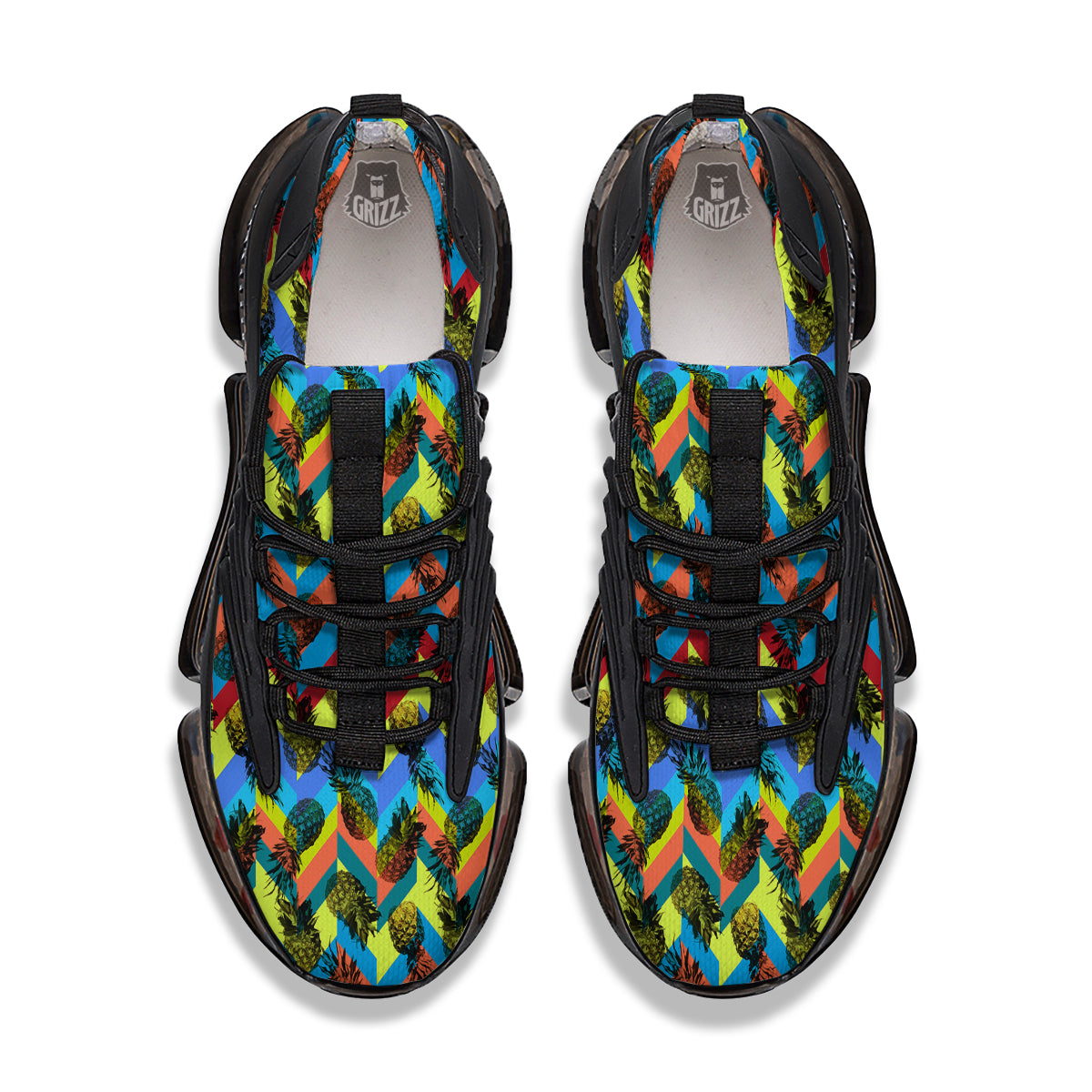 Pineapple Zigzag Print Pattern Black Gym Shoes-grizzshop