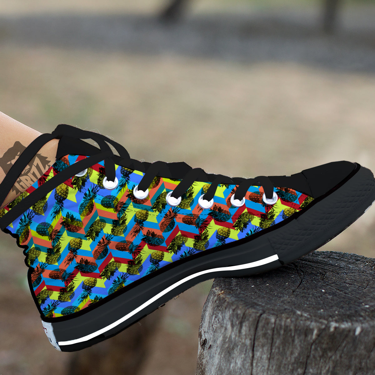 Pineapple Zigzag Print Pattern Black High Top Shoes-grizzshop