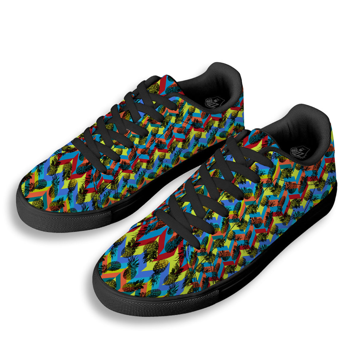Pineapple Zigzag Print Pattern Black Low Top Sneakers-grizzshop