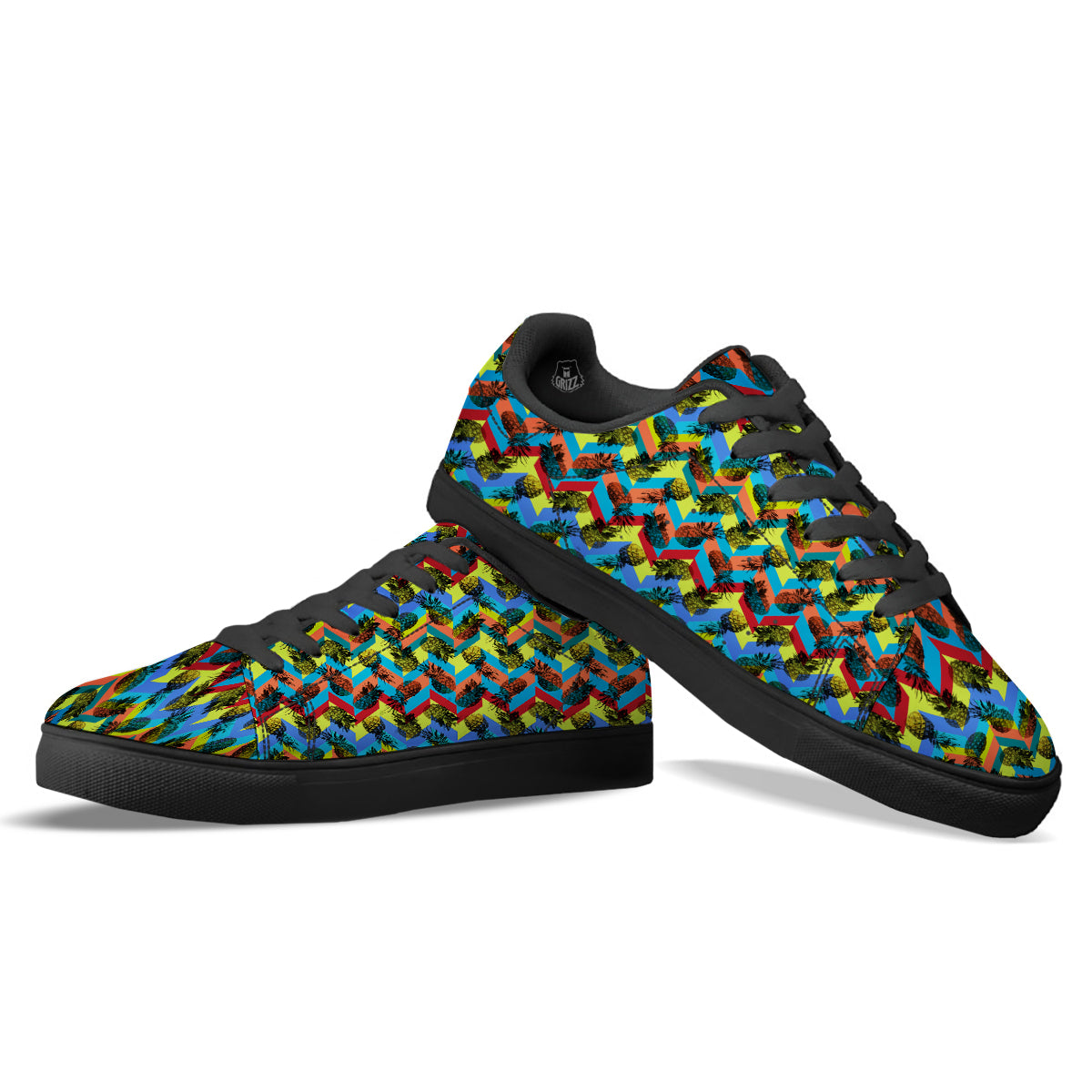 Pineapple Zigzag Print Pattern Black Low Top Sneakers-grizzshop
