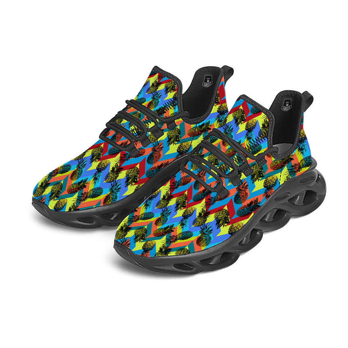 Pineapple Zigzag Print Pattern Black Running Shoes-grizzshop