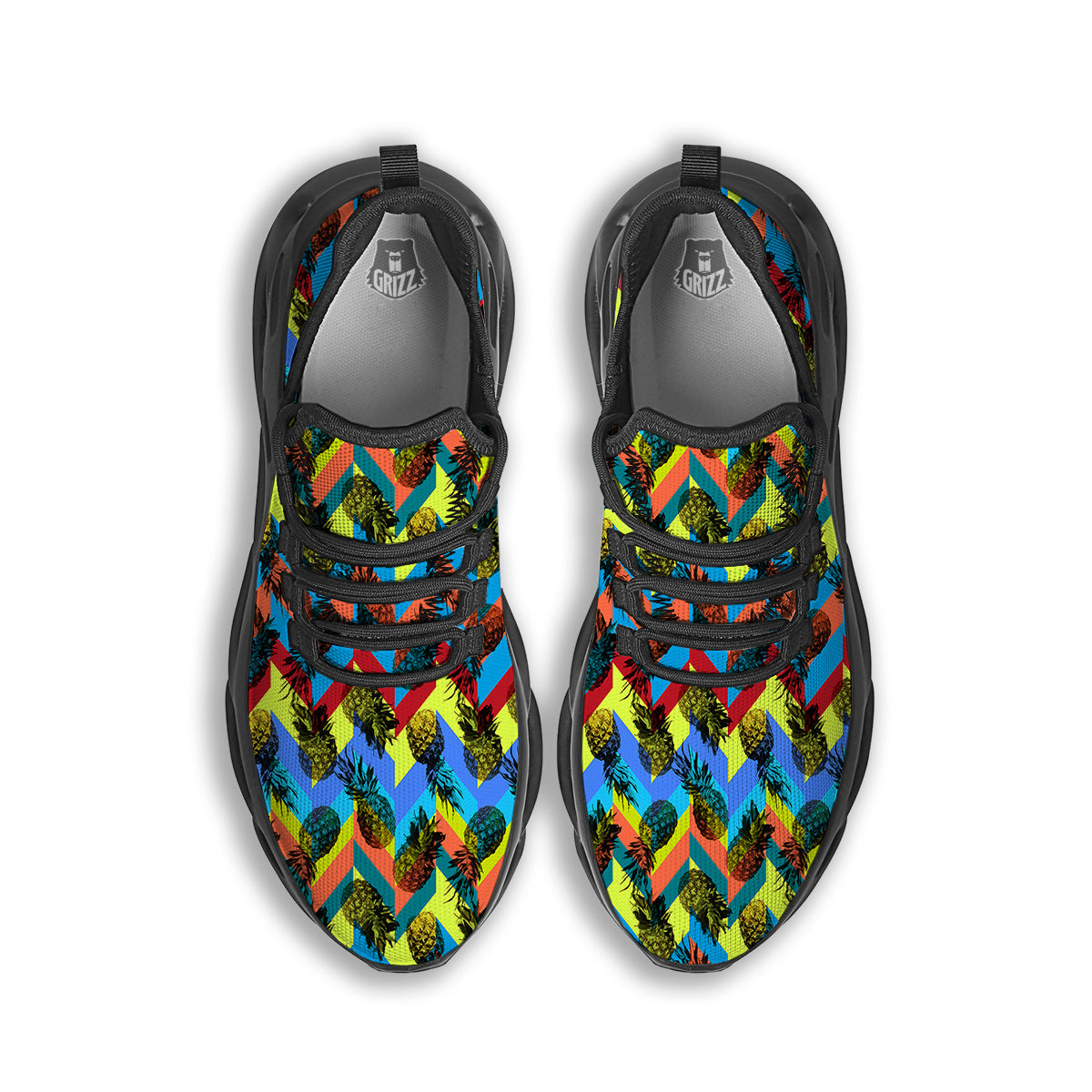 Pineapple Zigzag Print Pattern Black Running Shoes-grizzshop