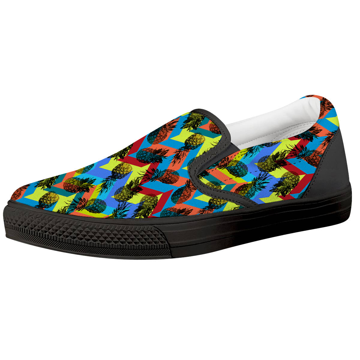 Pineapple Zigzag Print Pattern Black Slip On Shoes-grizzshop