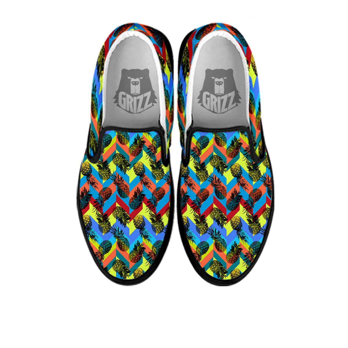 Pineapple Zigzag Print Pattern Black Slip On Shoes-grizzshop