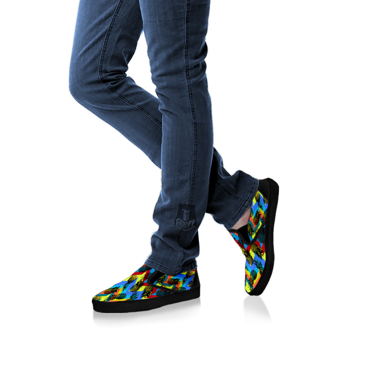 Pineapple Zigzag Print Pattern Black Slip On Shoes-grizzshop