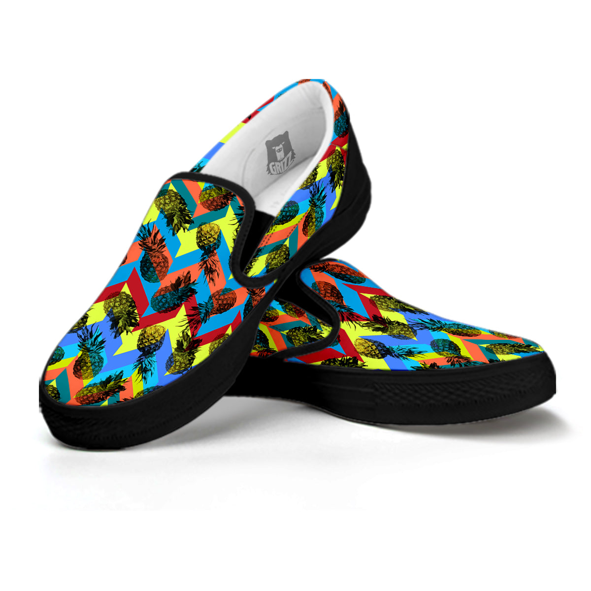 Pineapple Zigzag Print Pattern Black Slip On Shoes-grizzshop