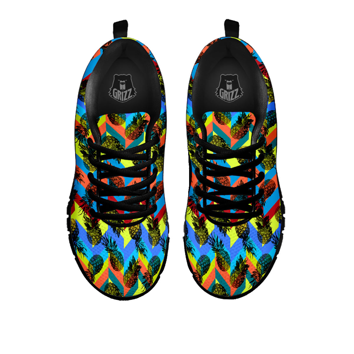 Pineapple Zigzag Print Pattern Black Sneaker-grizzshop