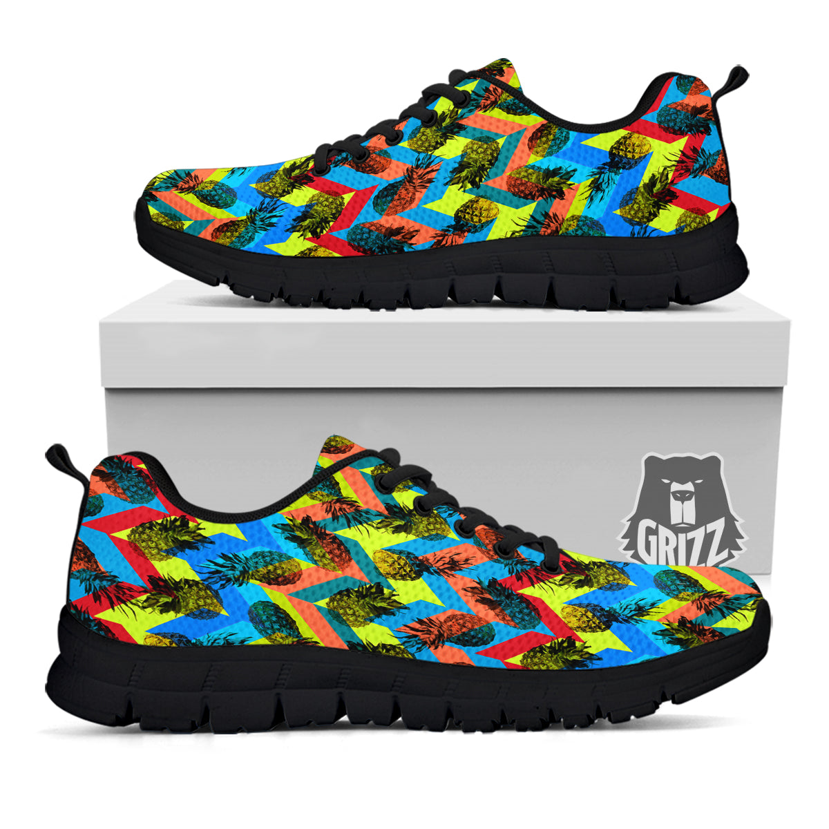 Pineapple Zigzag Print Pattern Black Sneaker-grizzshop