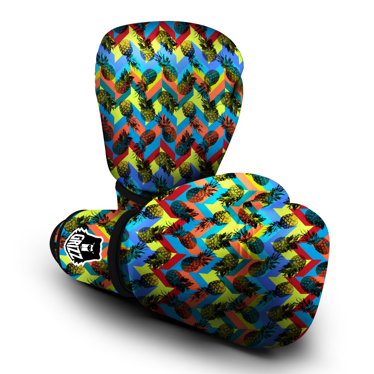 Pineapple Zigzag Print Pattern Boxing Gloves-grizzshop