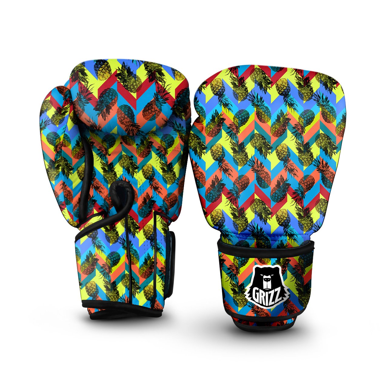 Pineapple Zigzag Print Pattern Boxing Gloves-grizzshop