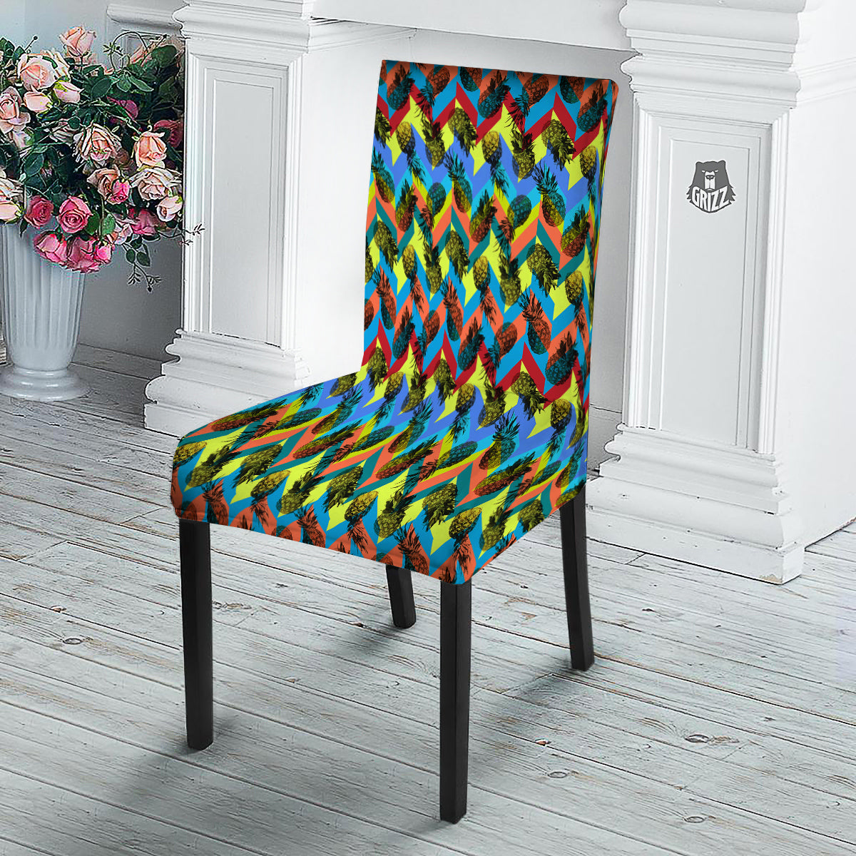 Pineapple Zigzag Print Pattern Dining Chair Slipcover-grizzshop