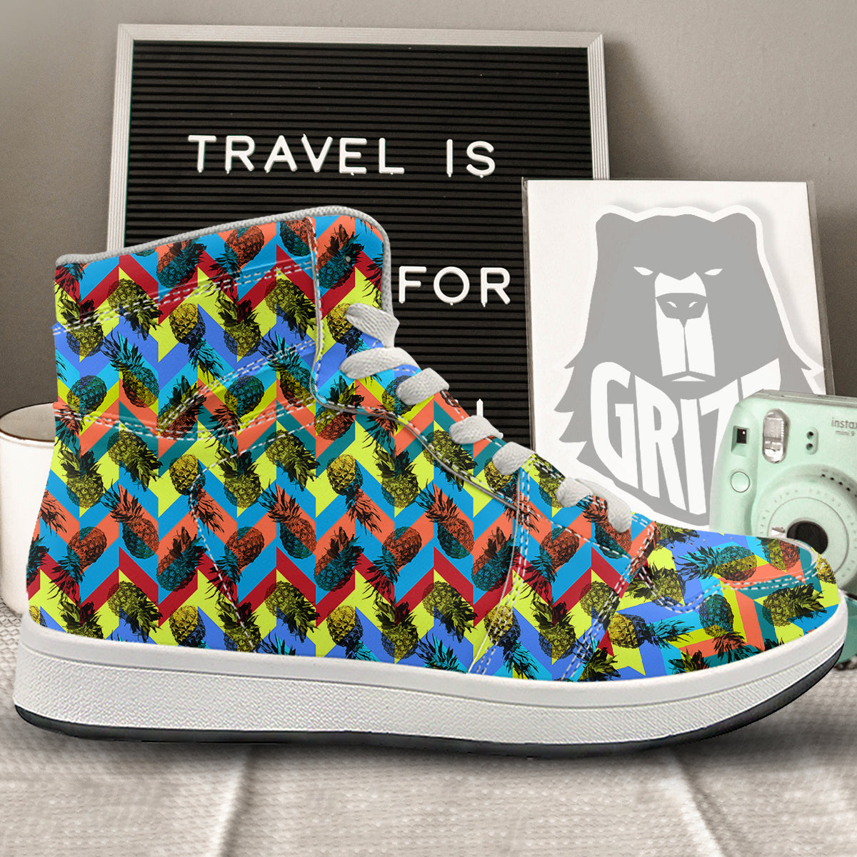 Pineapple Zigzag Print Pattern High Top Sneakers-grizzshop