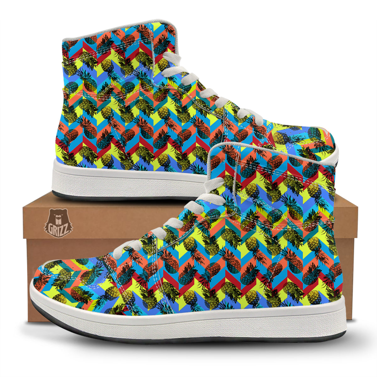 Pineapple Zigzag Print Pattern High Top Sneakers-grizzshop