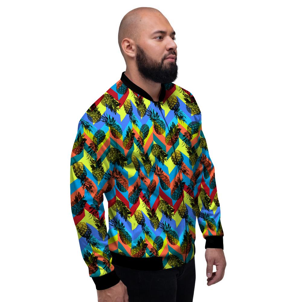 Pineapple Zigzag Print Pattern Men's Bomber Jacket-grizzshop