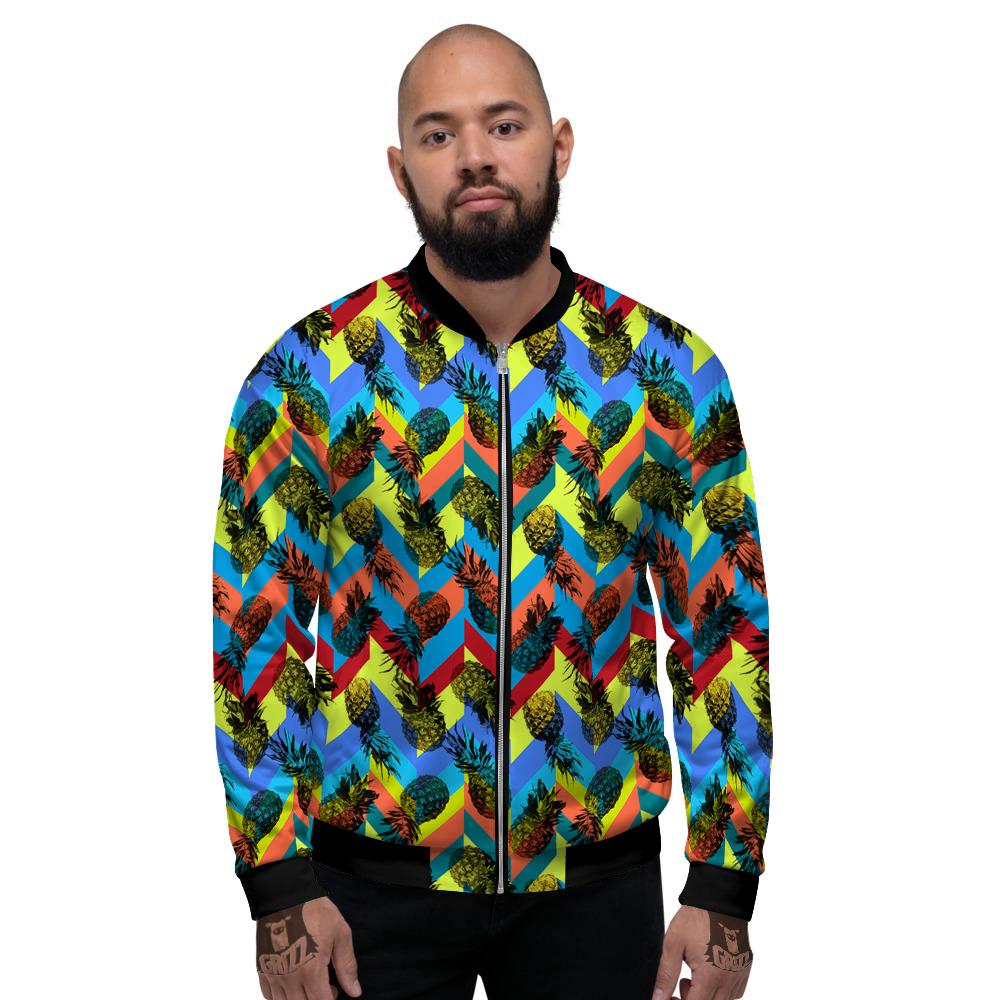 Pineapple Zigzag Print Pattern Men's Bomber Jacket-grizzshop