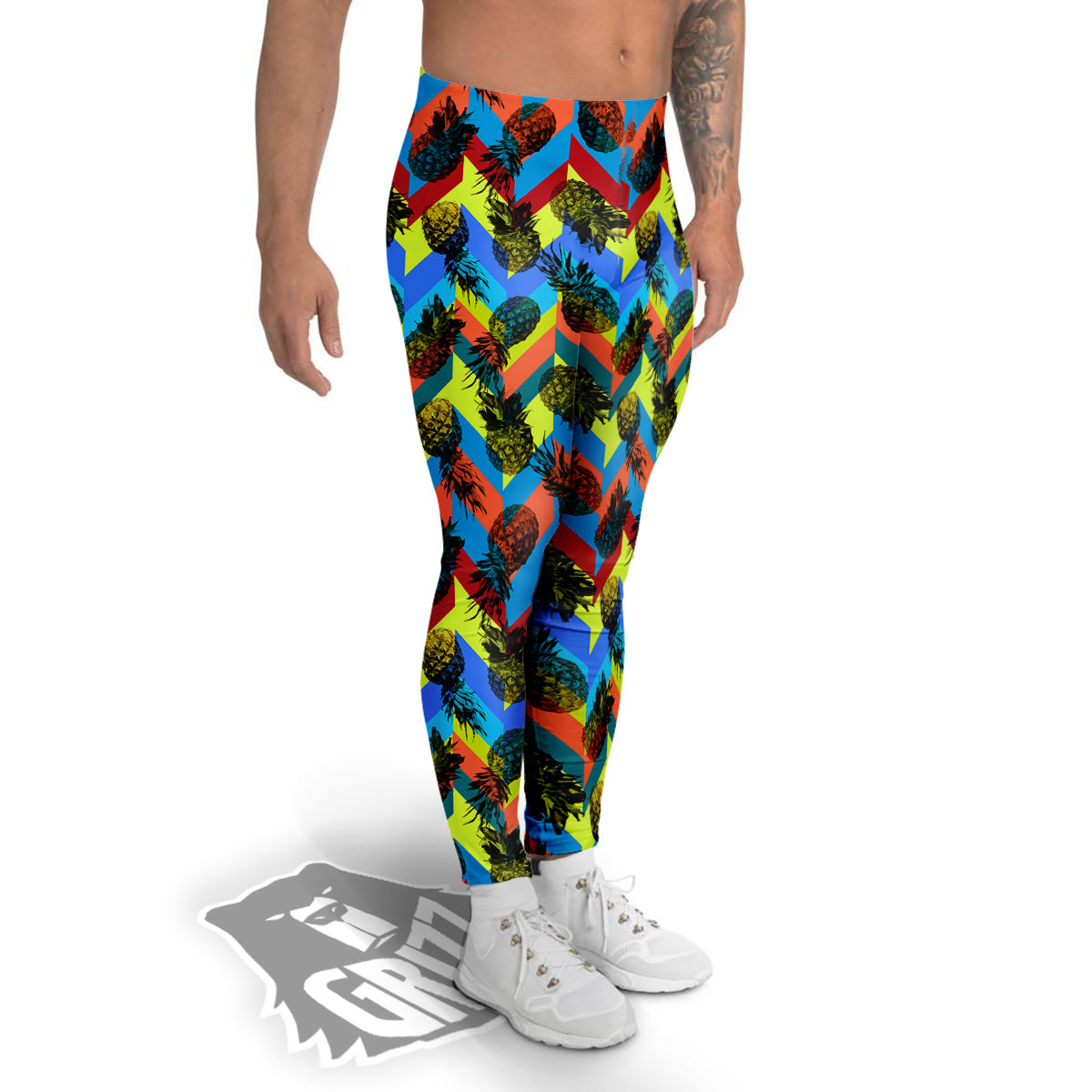 Pineapple Zigzag Print Pattern Men's Leggings-grizzshop