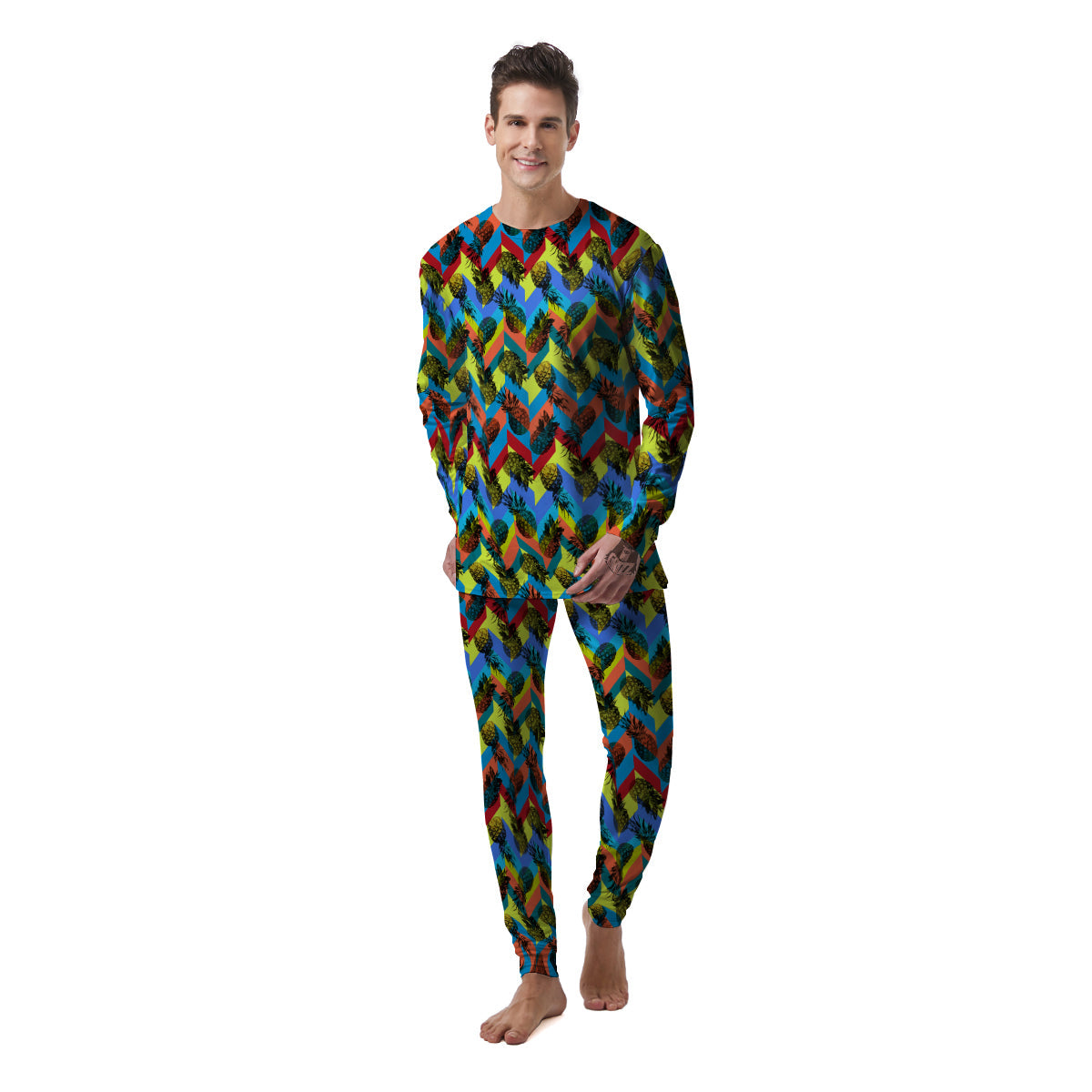 Pineapple Zigzag Print Pattern Men's Pajamas-grizzshop