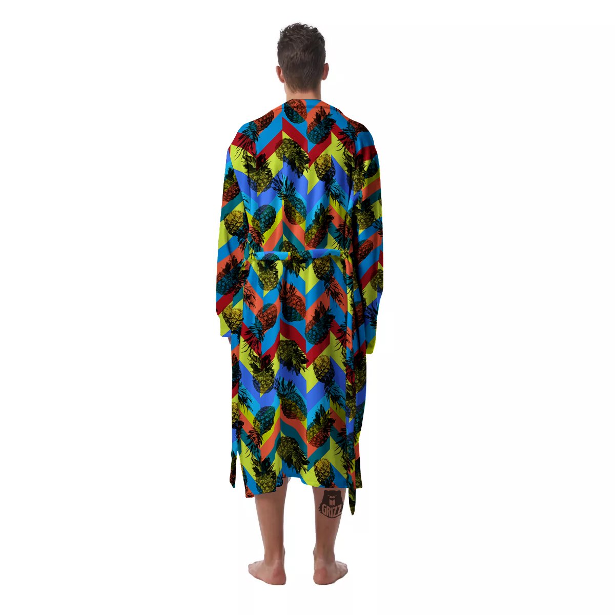 Pineapple Zigzag Print Pattern Men's Robe-grizzshop