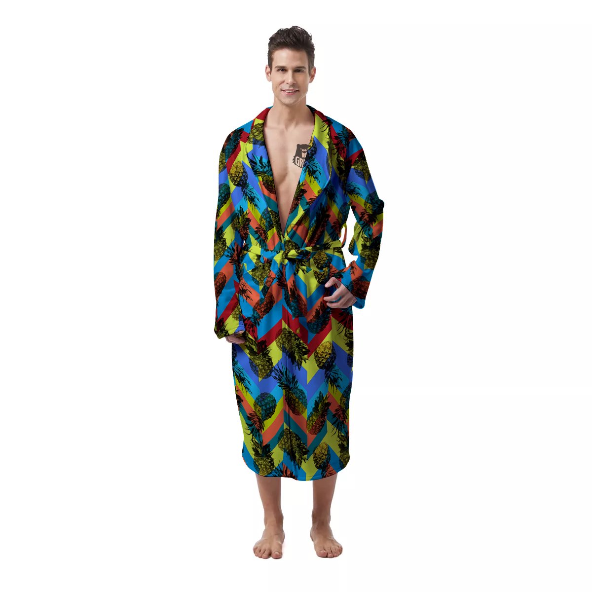 Pineapple Zigzag Print Pattern Men's Robe-grizzshop