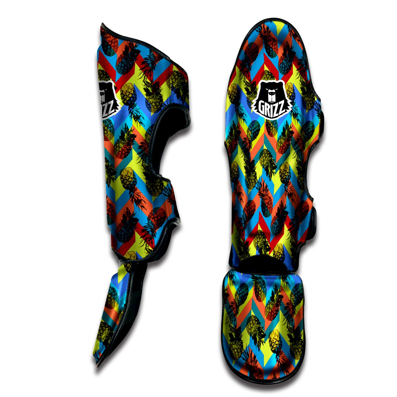 Pineapple Zigzag Print Pattern Muay Thai Shin Guards-grizzshop