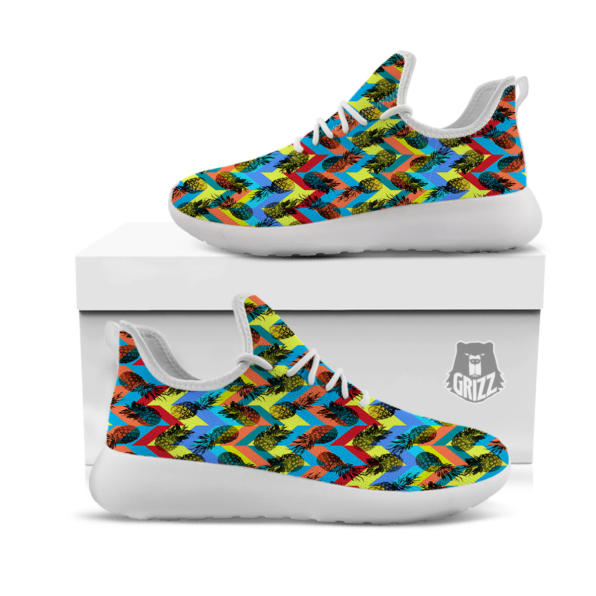 Pineapple Zigzag Print Pattern White Athletic Shoes-grizzshop