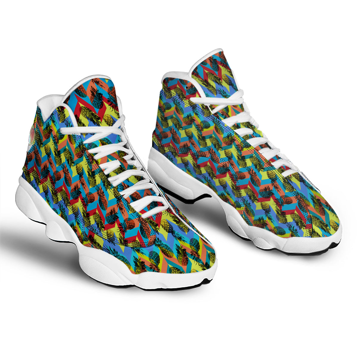Pineapple Zigzag Print Pattern White Basketball Shoes-grizzshop