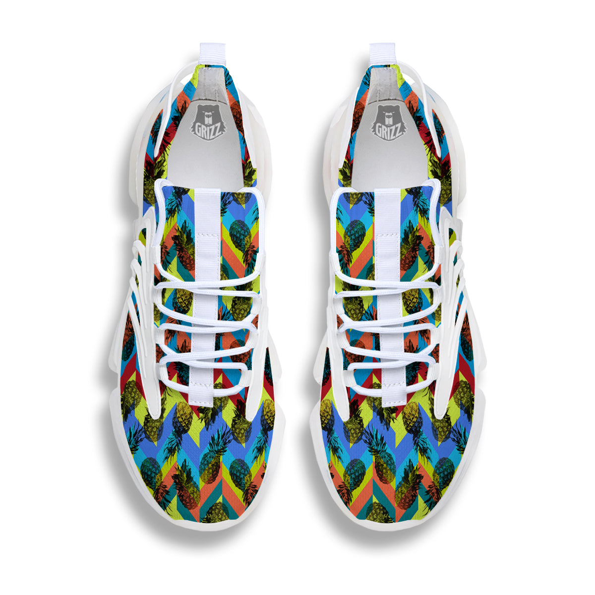 Pineapple Zigzag Print Pattern White Gym Shoes-grizzshop