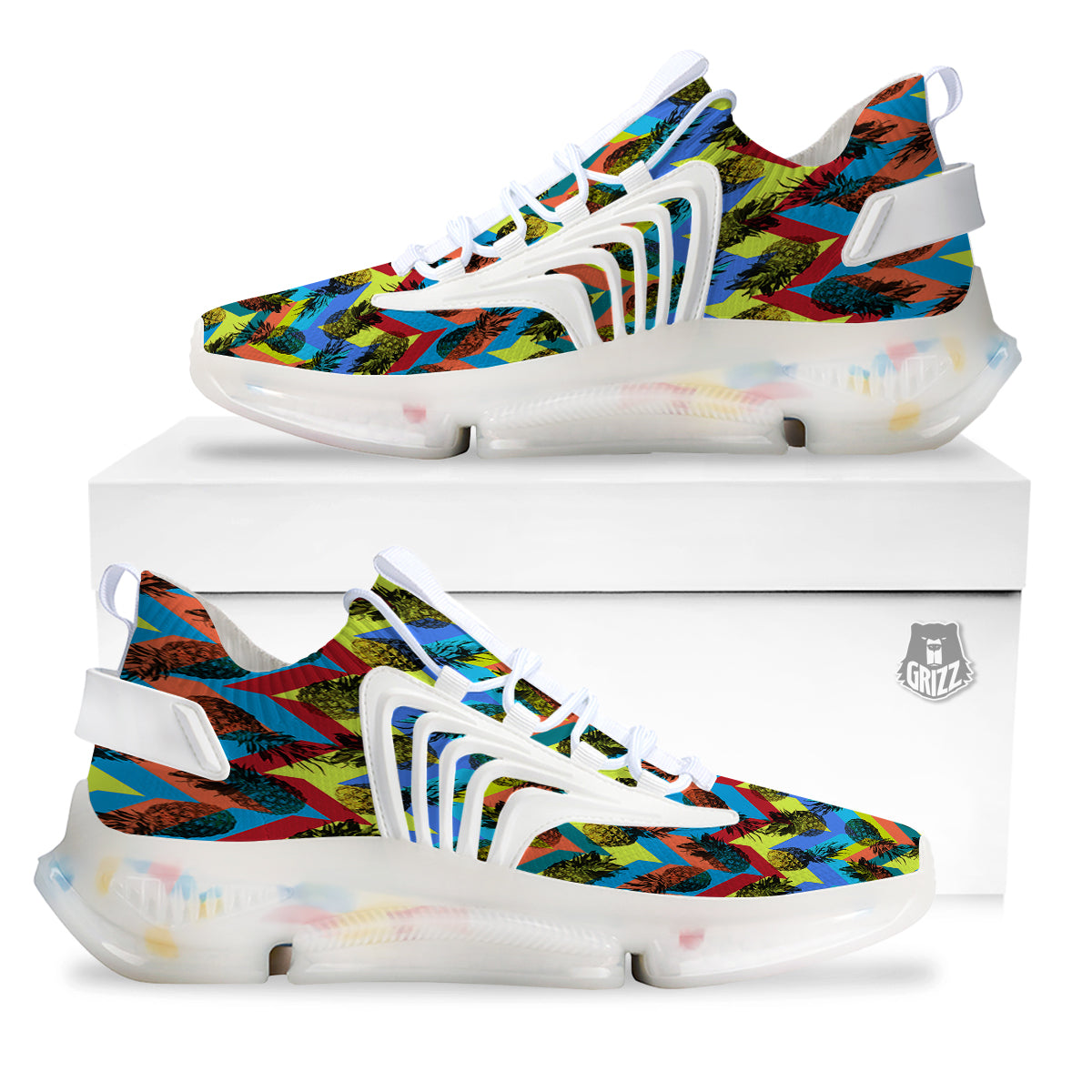 Pineapple Zigzag Print Pattern White Gym Shoes-grizzshop