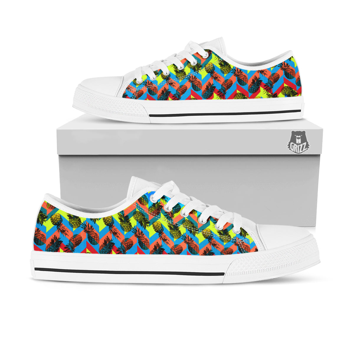 Pineapple Zigzag Print Pattern White Low Top Shoes-grizzshop