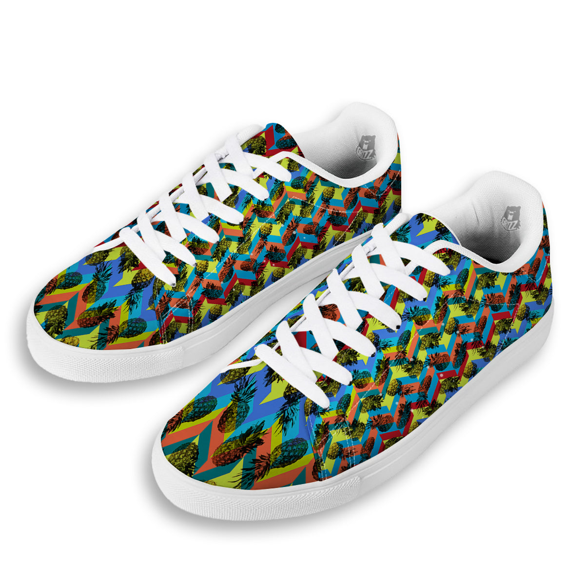 Pineapple Zigzag Print Pattern White Low Top Sneakers-grizzshop