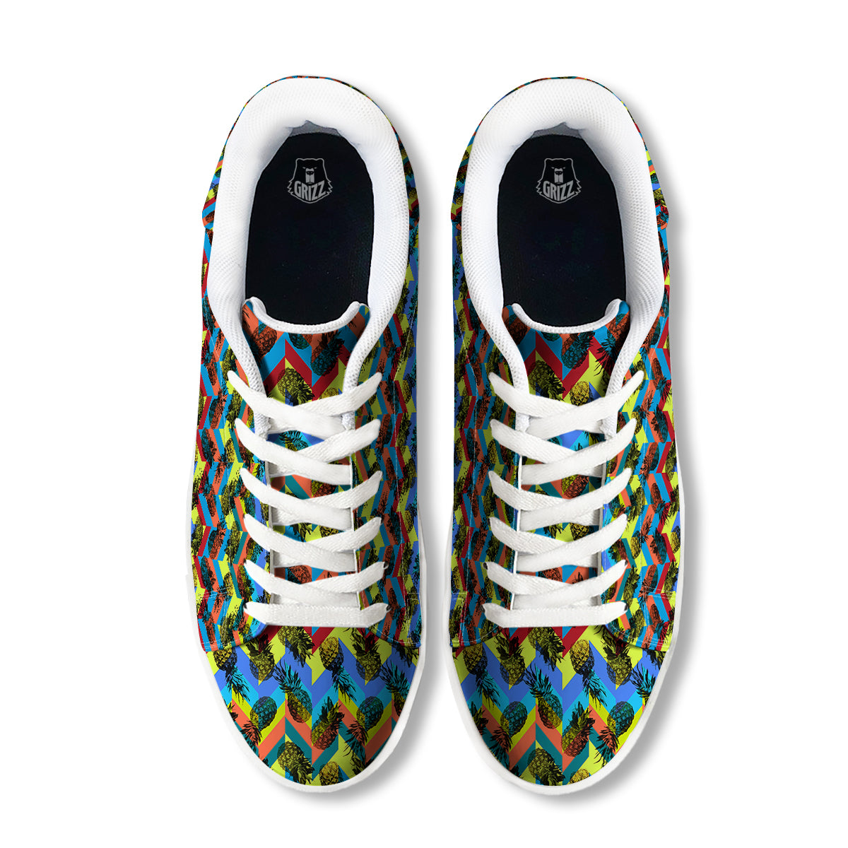 Pineapple Zigzag Print Pattern White Low Top Sneakers-grizzshop