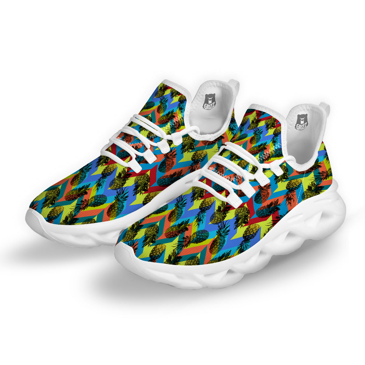 Pineapple Zigzag Print Pattern White Running Shoes-grizzshop