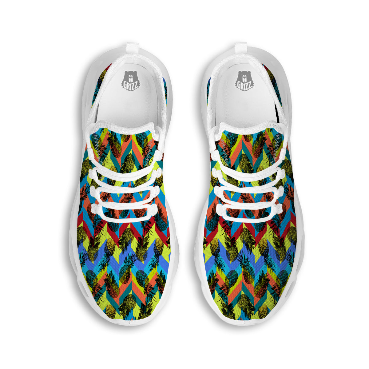 Pineapple Zigzag Print Pattern White Running Shoes-grizzshop