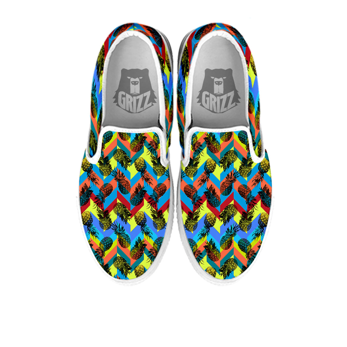 Pineapple Zigzag Print Pattern White Slip On Shoes-grizzshop