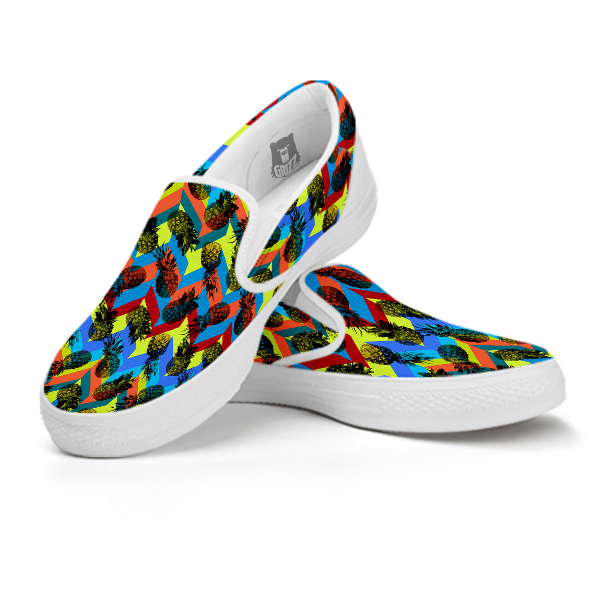 Pineapple Zigzag Print Pattern White Slip On Shoes-grizzshop