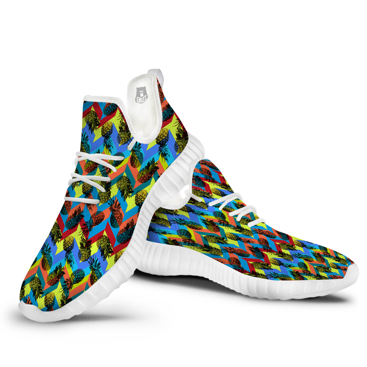 Pineapple Zigzag Print Pattern White Walking Shoes-grizzshop