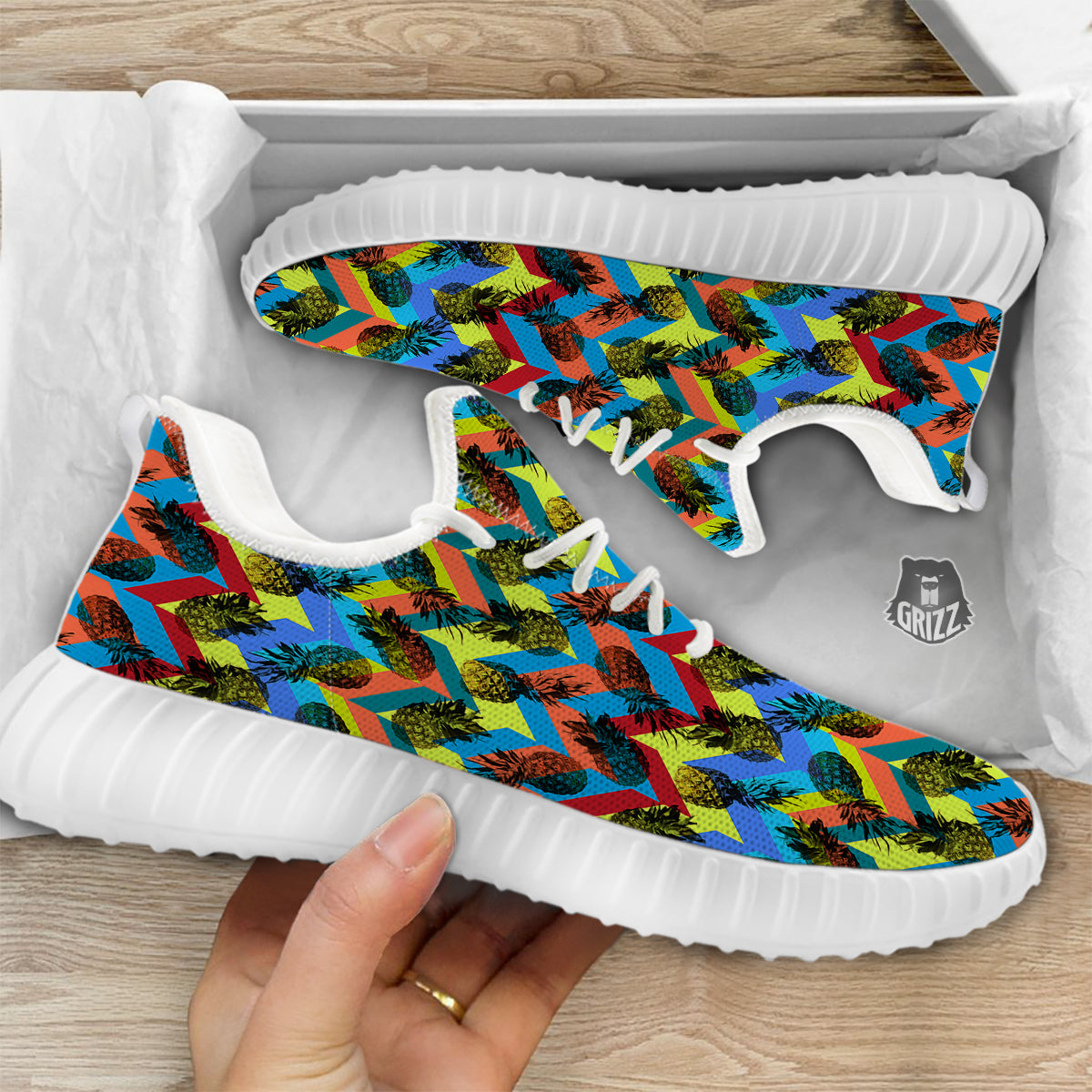 Pineapple Zigzag Print Pattern White Walking Shoes-grizzshop