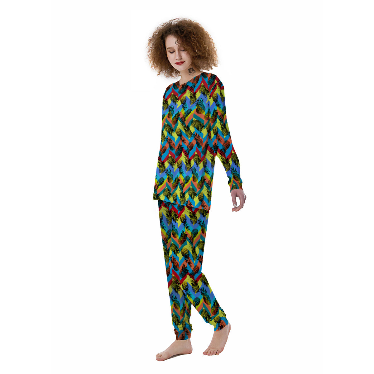 Pineapple Zigzag Print Pattern Women's Pajamas-grizzshop