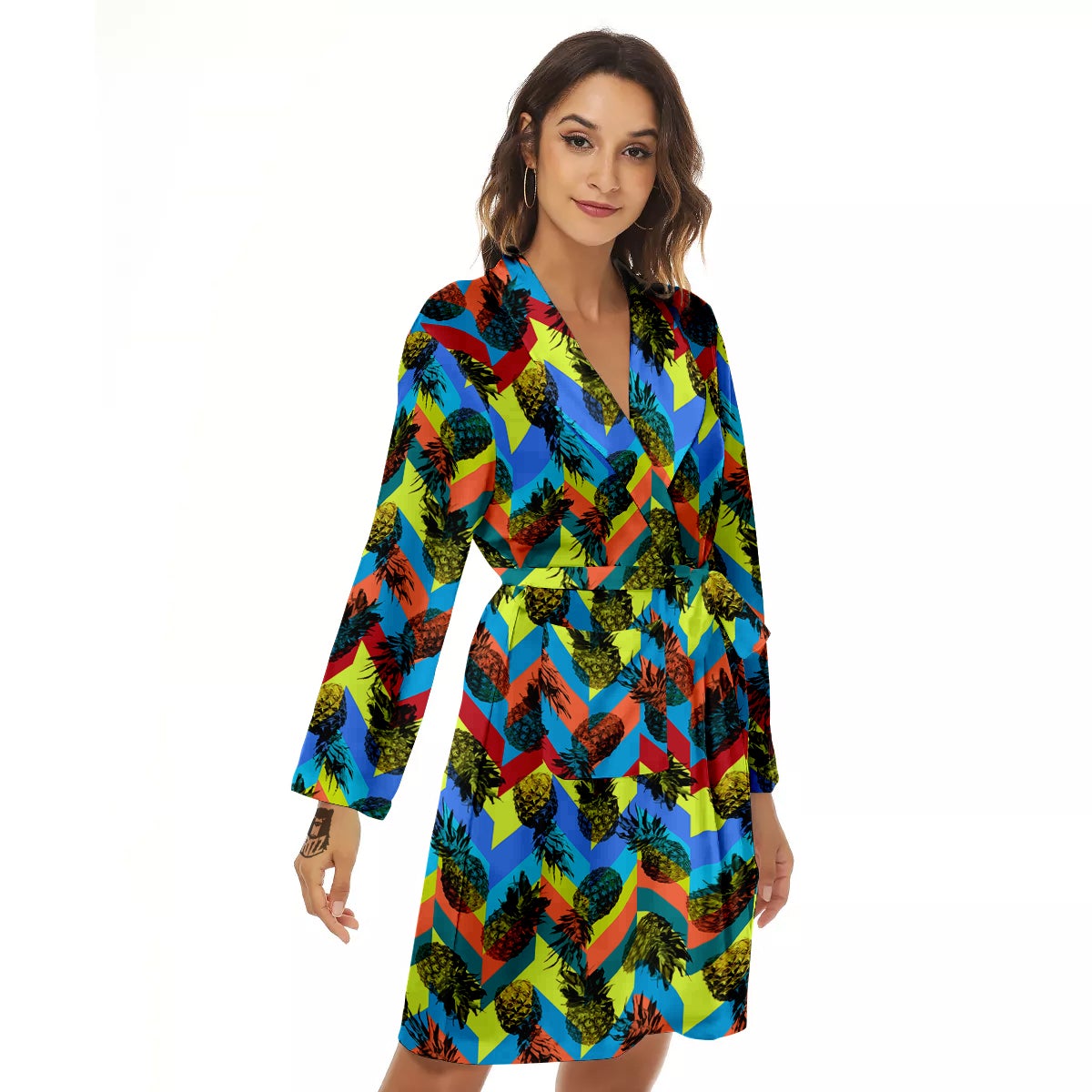 Pineapple Zigzag Print Pattern Women's Robe-grizzshop