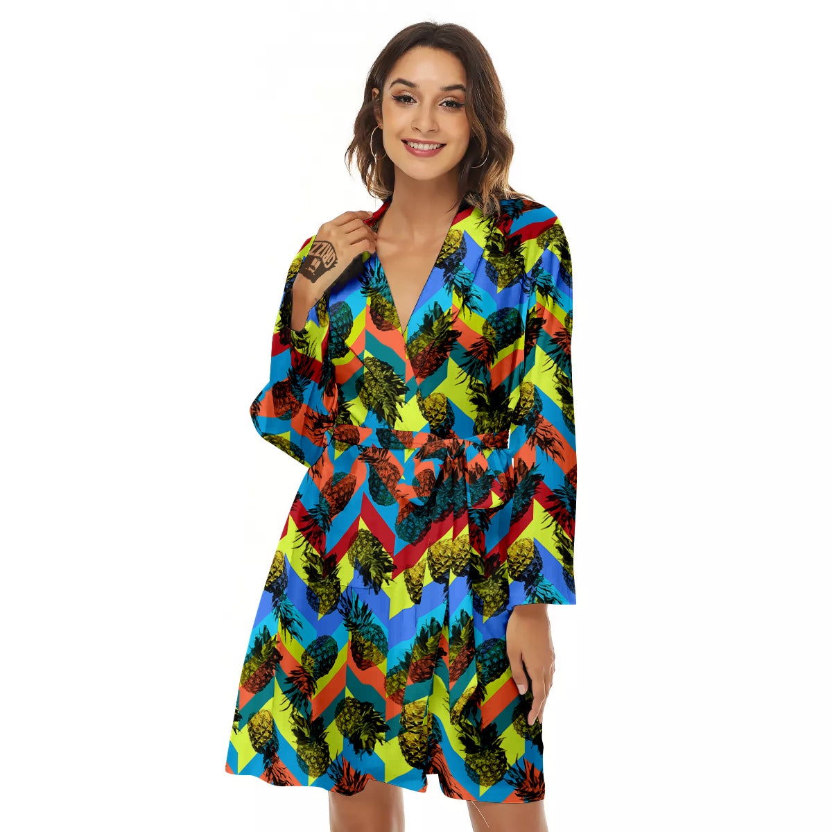 Pineapple Zigzag Print Pattern Women's Robe-grizzshop
