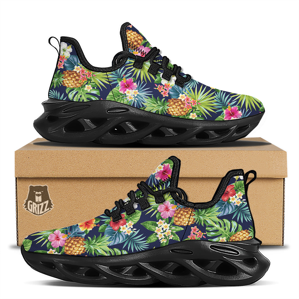 Pineapples Tropical Print Pattern Black Running Shoes-grizzshop