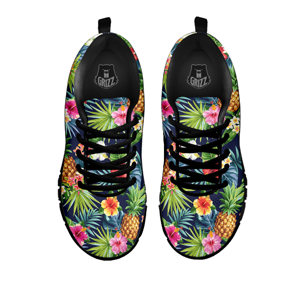 Pineapples Tropical Print Pattern Black Sneaker-grizzshop