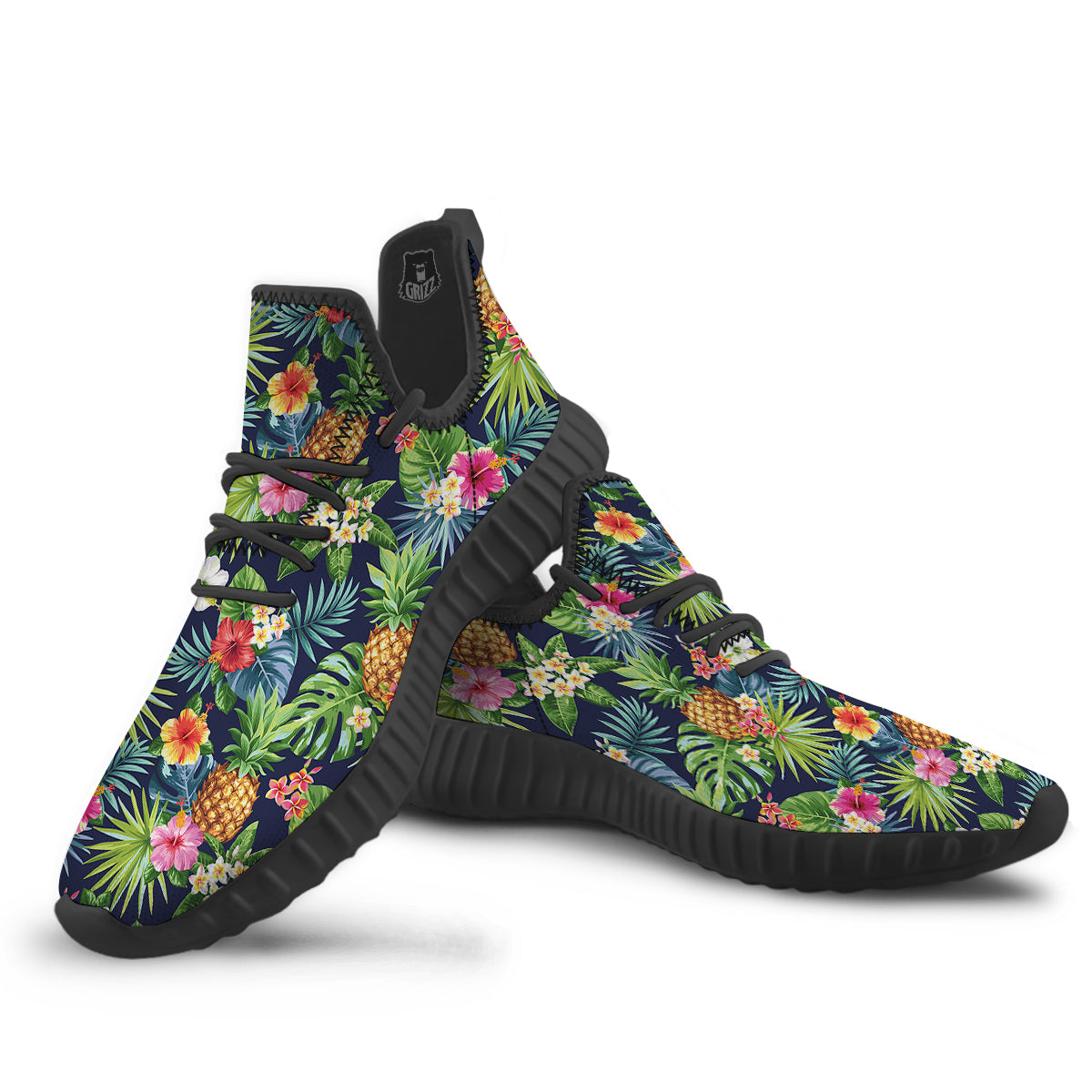 Pineapples Tropical Print Pattern Black Walking Shoes-grizzshop