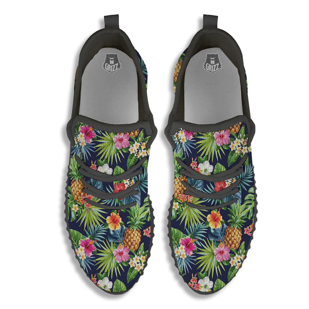 Pineapples Tropical Print Pattern Black Walking Shoes-grizzshop