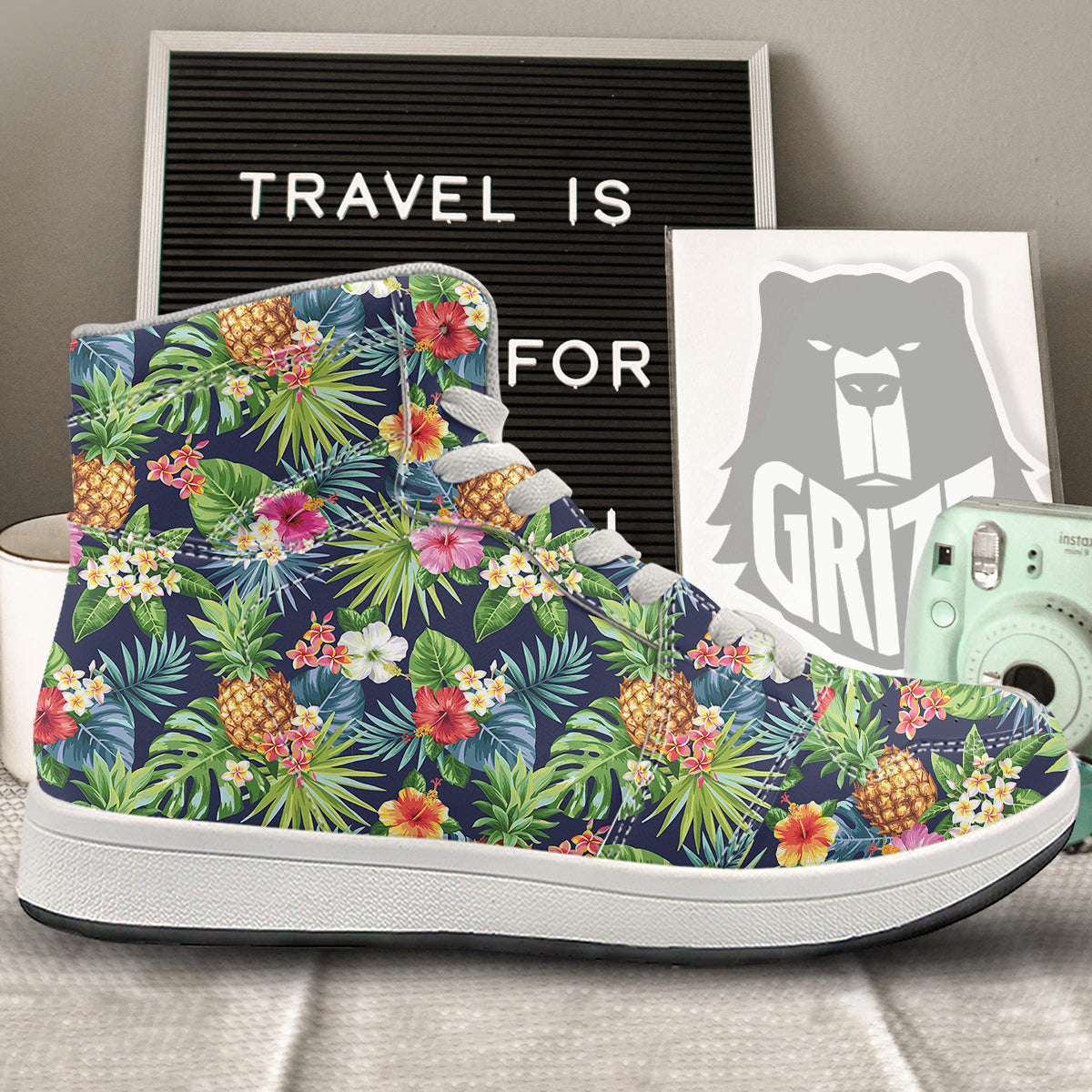 Pineapples Tropical Print Pattern High Top Sneakers-grizzshop