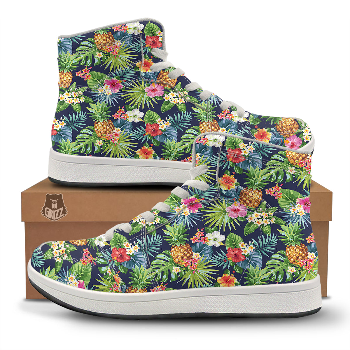 Pineapples Tropical Print Pattern High Top Sneakers-grizzshop