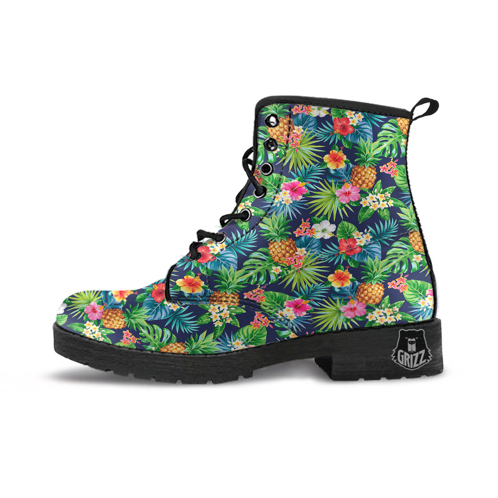 Pineapples Tropical Print Pattern Leather Boots-grizzshop