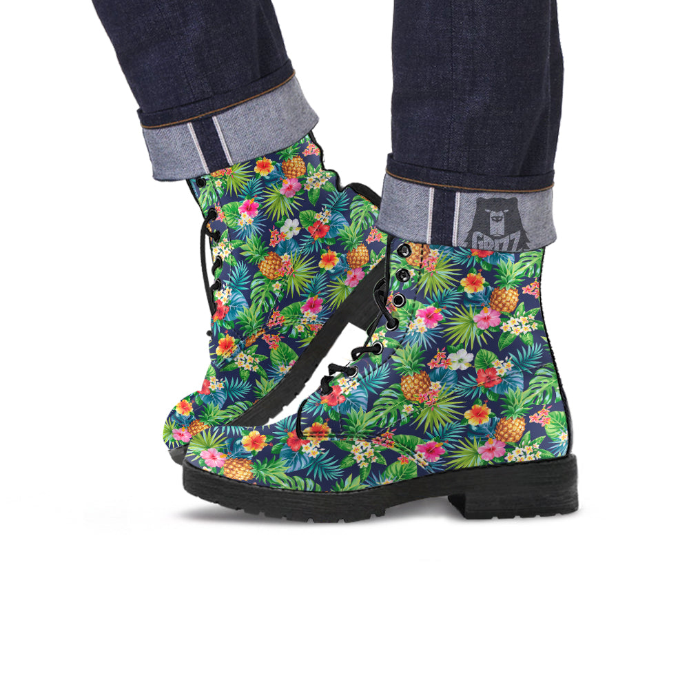 Pineapples Tropical Print Pattern Leather Boots-grizzshop