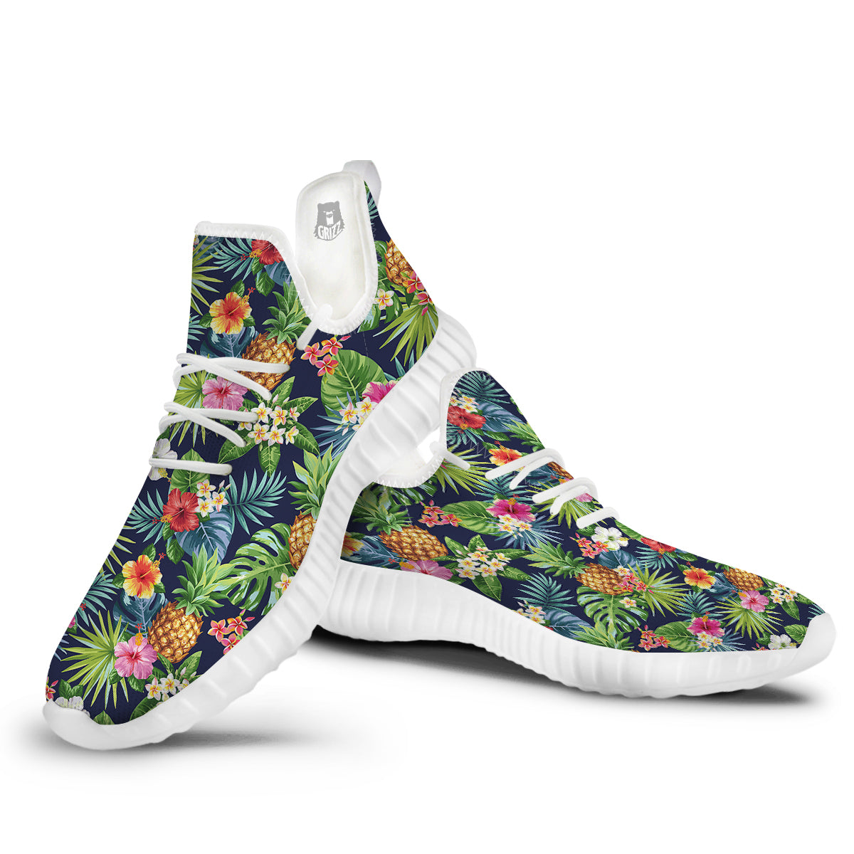 Pineapples Tropical Print Pattern White Walking Shoes-grizzshop